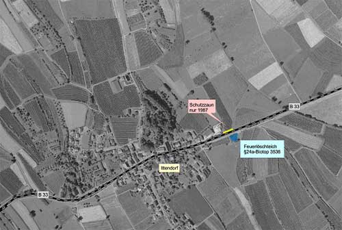 Situation am Feuerlöschteich "Hinter Briel" östlich Ittendorf (Kartengrundlage Orthophoto 57, unmaßstäblich verkleinert)