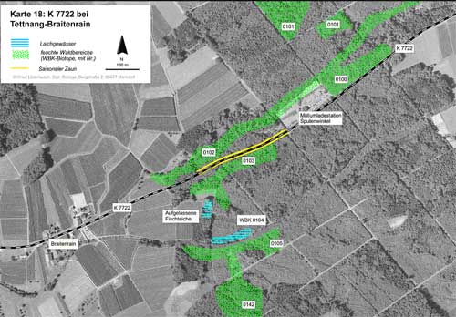 Situation an der K 7722 bei Tettnang-Braitenrain (Kartengrundlage Orthophoto 78, unmaßstäblich verkleinert)