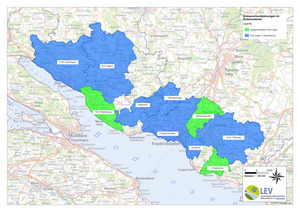 Die planenden Gemeinden im Bodenseekreis. Von aktuellen 10 Planungen werden 3 in diesem Jahr abgeschlossen © Karte LGL BW. 