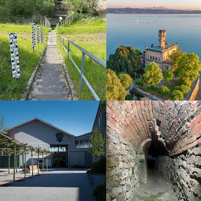 Collage von vier Denkmalen im Bodenseekreis
