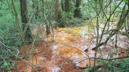 Von Rost verfärbter Sickerwasseraustritt