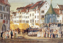 Bild: Ankunft der ersten Erntewagen 1817 