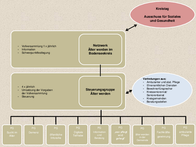 Grafik: Organigramm des Netzwerks Älter werden im Bodenseekreis